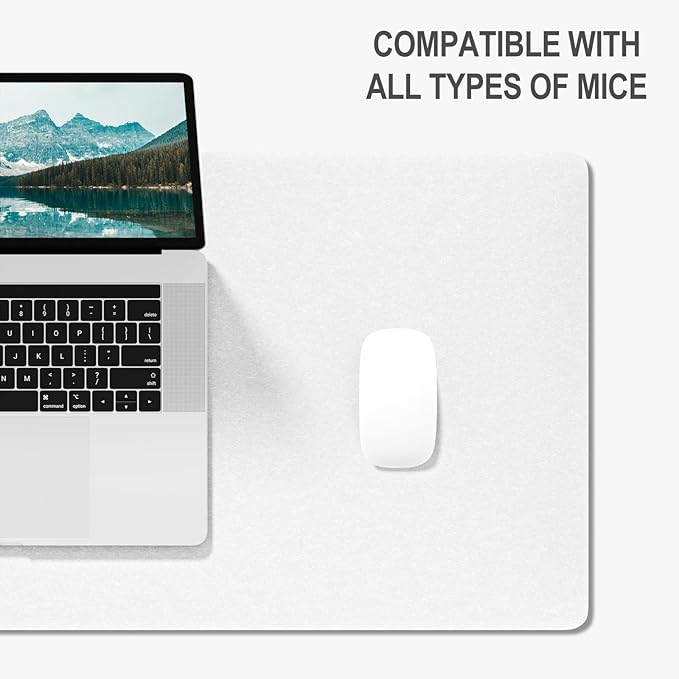 Auhoahsil Felt Desk Mat, Minimalist Large Mouse Pad XXL 35.5 x 15.7 in, Desk Matt for Desktop, Keyboard, Laptop, Computer, Office, Work from Home, Gaming, White