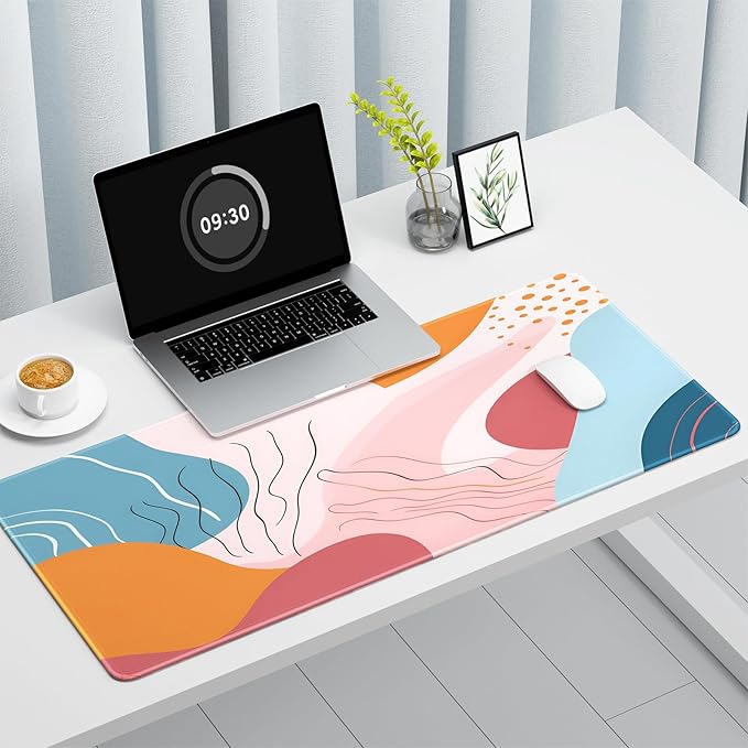 Auhoahsil Ultra Large Gaming Mousepad, XXL Desk Mat, Pretty Extended Full Size Desktop Matt for Keyboard, Laptop & Computer, 35.5 x 15.7 in, Abstract Orange Pink Pattern