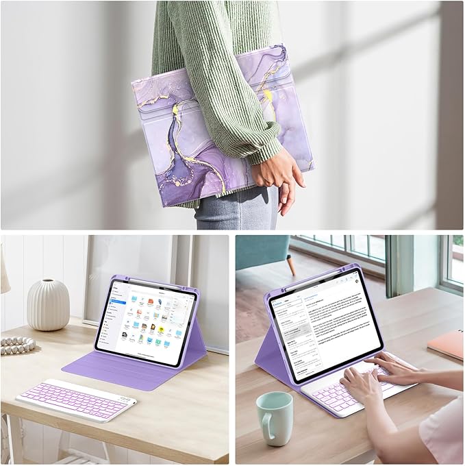 Soke Keyboard Case for iPad Pro 13 Inch (M5 2025/M4 2024), 7-Color Backlit Detachable Bluetooth Keyboard, Folio Stand TPU Back Cover with Pencil Holder for iPad Pro 13", Violet Marble