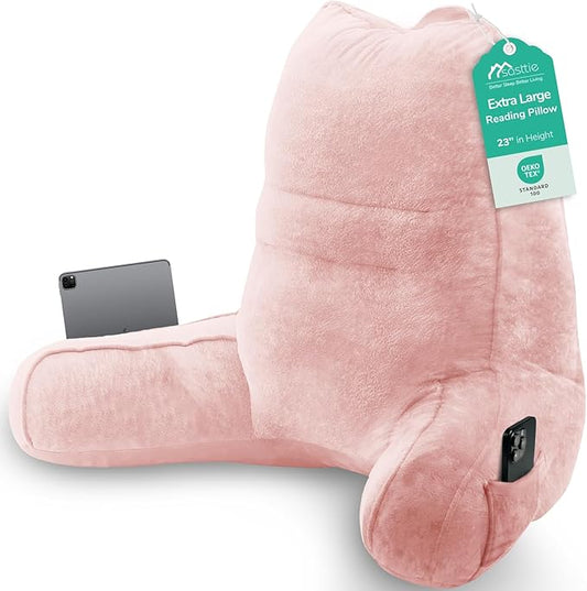 Sasttie Reading Pillow, Pillows for Reading or Relaxing – Ergonomic Support for Head, Neck, Back, and Lumbar, 23-Inch, Peach Pink