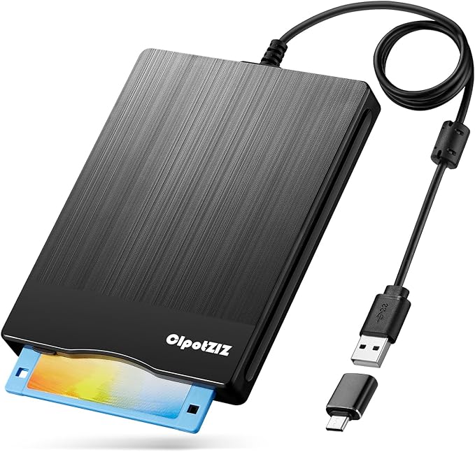 Floppy Disk Reader 3.5 inch External USB A&C Floppy Disc Drive 3 1/2 Floppy Disk Drive/Converter/Player/Reader/Transfer for Laptop Desktop PC Compatible with Windows 11/10 (Brushed Texture)