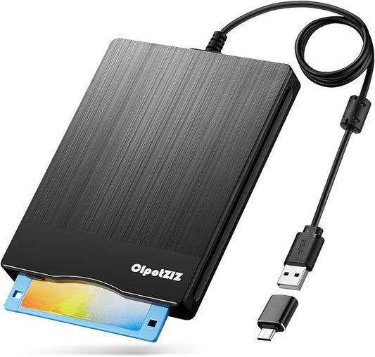 Floppy Disk Reader 3.5 inch External USB A&C Floppy Disc Drive 3 1/2 Floppy Disk Drive/Converter/Player/Reader/Transfer for Laptop Desktop PC Compatible with Windows 11/10 (Brushed Texture)