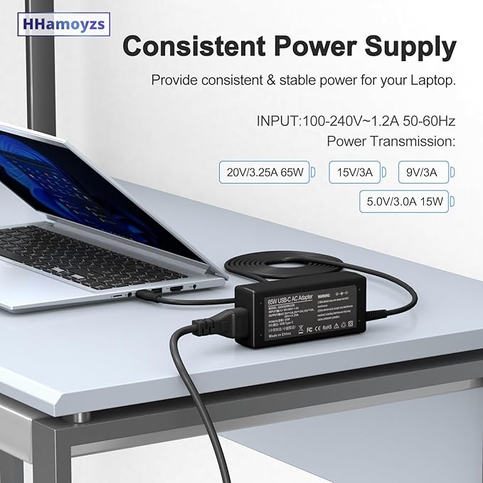 65W 45W USB C Charger Compatible with Chromebook X360 11 13 14/HP/Dell/Lenovo/Samsung/Acer/Asus/Spectre X360/Thinkpad Type C Power Supply Cord.
