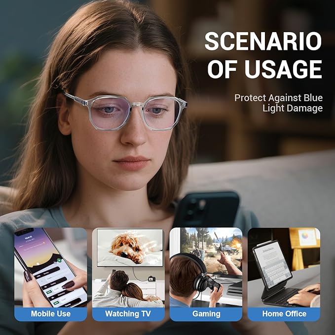 Blue Light Glasses for Men Women, 99% Blue Light Blocker, UV Protection. Ideal for Computer Use, Gaming, Reading.