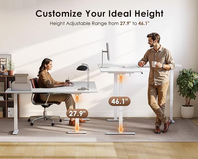OffiGo 63 Inch Reversible L Shaped Electric Standing Desk, Height Adjustable Corner Stand up Desk, Ergonomic Large Lift Computer Table for Home, Office, Workstation, White