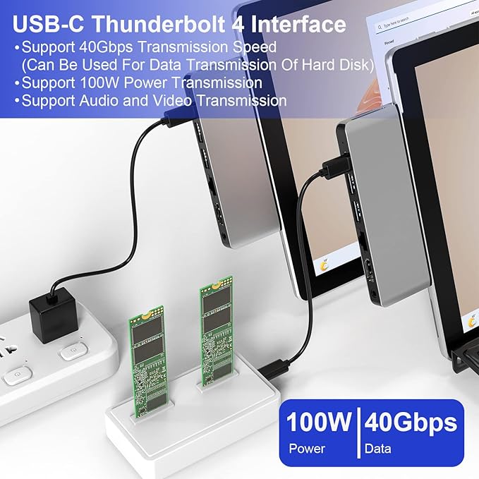 Surface Pro 9/Pro 11 USB Hub Docking Station with 4K HDMI, USB-C Thunerbolt 4(8K@30Hz Video+40G Data+100W Power), 100M RJ45, 2X USB3.0, SD, TF, 3.5mm Audio, Triple Display for Surface Pro 11/10/9/X