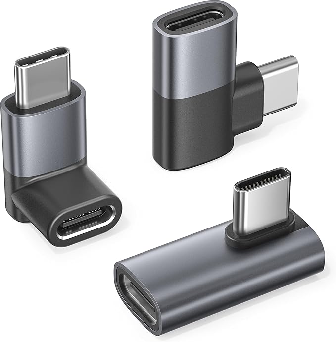 RUXELY USB C 90 Degree Adapter 3Pack,PD 100W 40Gbps Right Angle Extender,Type C Male to Female Connector,Thunderbolt 4 3 Extension Converter for iPhone 17e,MacBook Pro,Steam Deck,Switch,Laptop