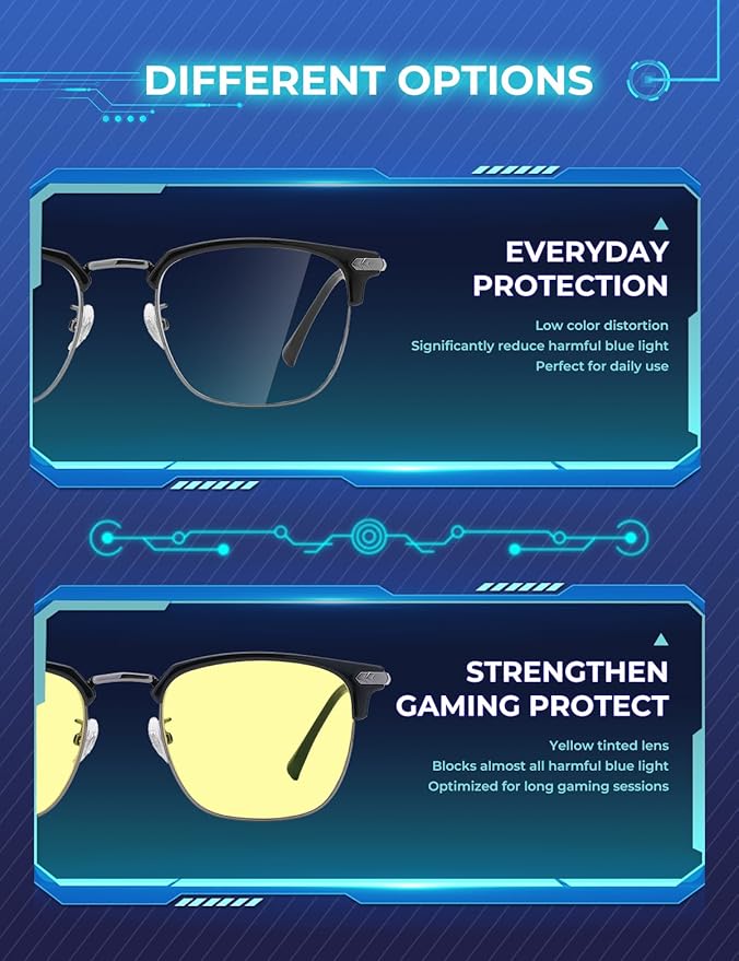 Blue Blocker Glasses for Men Metal Browline Computer Gaming Glasses Filter Blue Ray