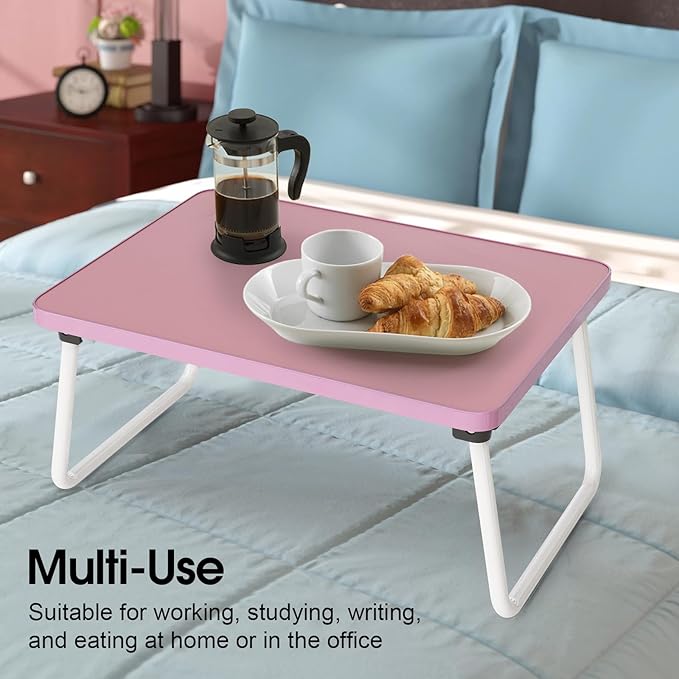Lap Desks Laptop Tray for Bed or Couch, Breakfast Serving Tray with Folding Legs,Portable & Lightweight Mini Table, Laptop Stand for Working, Reading and Writing,Pink
