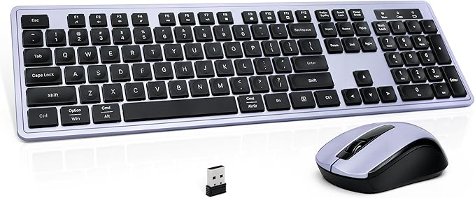 Wireless Keyboard and Mouse, 2.4GHz Cordless Silent Keyboard Mouse Combo, Optical Mouse, Plug and Play USB Receiver, Compatible with Windows, Mac, Laptop, and PC – Ideal for Office Use（Black Purple）