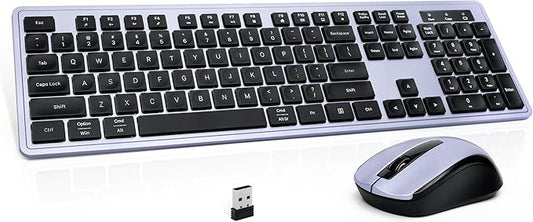 Wireless Keyboard and Mouse, 2.4GHz Cordless Silent Keyboard Mouse Combo, Optical Mouse, Plug and Play USB Receiver, Compatible with Windows, Mac, Laptop, and PC – Ideal for Office Use（Black Purple）