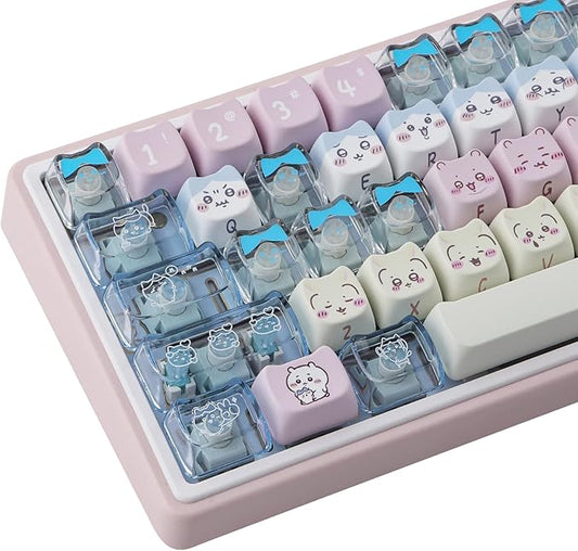 26 Keys Crystal Jelly Personalized Keycaps, PC Material Cute Blue Kawaii Transparent Custom Keycaps, Mao Profile Keycap for DIY MX Swithes Mechanical Keyboards