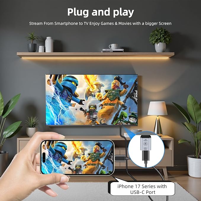 USB C to DisplayPort Adapter with USB Video Cable, 4K@60Hz Uni-Directional USB C Female to DP Male Adapter, Thunderbolt 4/3 to DP Converter Compatible with i-/Phone 17, Galaxy, MacBok Pro- 2 Pack
