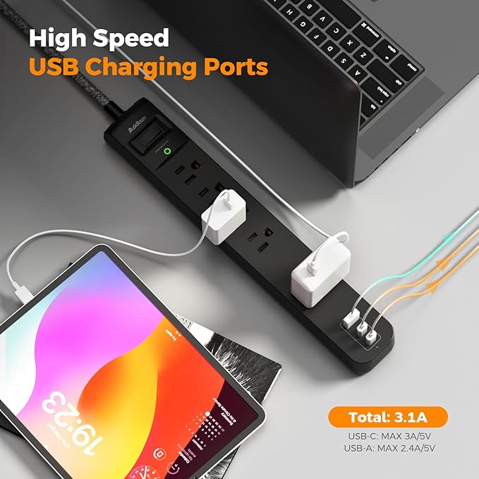 2 Pack Surge Protector Power Strip - USB C Power Strip, Flat Extension Cord with 5 Widely 3 USB (2 USB-C) Ports, Desktop Charging Station for Home Office College Dorm Room Essentials