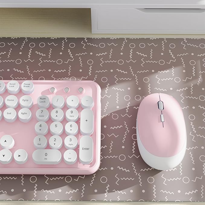 x UBOTIE Colorful Wireless Keyboard and Mouse Combo, Full-Sized Office Keyboard with Typewriter Flexible Keys, 2.4GHz Dropout-Free Connection, Optical Mouse for PC Laptop(Pink White)