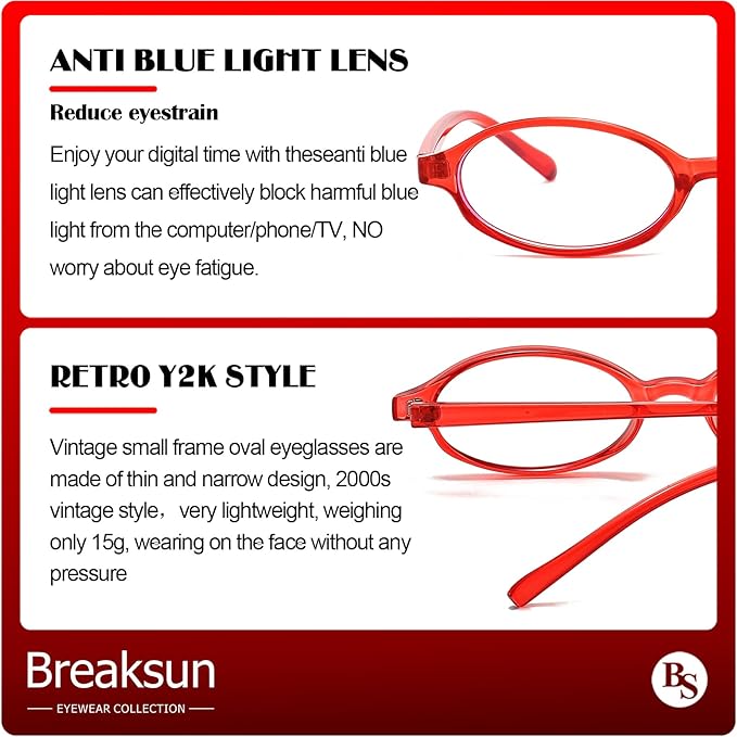 Retro Small Oval Glasses for Women Men 90s Small Face Blue Light Eyeglasses Cosplay Y2K Fake Glasses
