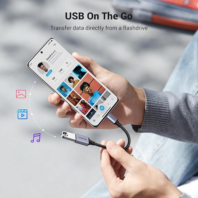 UGREEN USB C to USB 3.0 Adapter 5Gbps OTG Cable Type C Male to USB A Female Nylon Braided Aluminum Compatible with iPhone 15 Plus Pro Max MacBook Pro Air iPad Pro Galaxy S24 (Blue)
