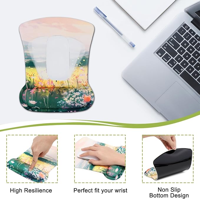 MEGREZ 4-in-1 Ergonomic Memory Foam Wrist Rest Set, Desk Pad, Mouse Pad with Wrist Rest, Keyboard Pad, Suitable for Office Workers, Programmers & Gamers–Relieve Typing & Gaming Fatigue, The Wild