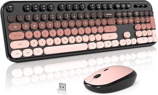 MOFII Wireless Keyboard and Mouse Combo, Cute Keyboard Full Size and Wireless Mouse, 2.4GHz Retro Typewriter Keyboard Mouse Set for PC/Desktop/Laptop/Windows (Black Berry)