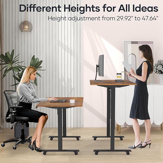 Crenova Electric Standing Desk Adjustable - 55 x 28 Inches Computer Home Office Stand Up Desk, Whole-Piece Sit Stand Studying Gaming Table(Vintage Brown)