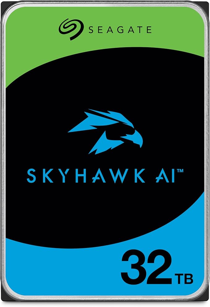 Seagate Skyhawk AI 32TB Video Internal Hard Drive HDD – 3.5 Inch SATA 6Gb/s 512MB Cache for DVR NVR Security Camera System with in-House Rescue Services (ST32000VE000)