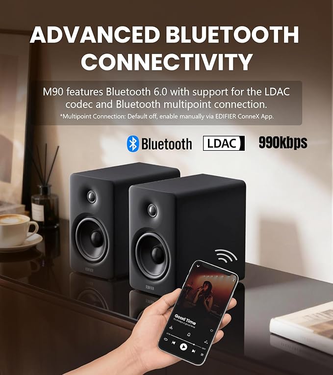 Edifier M90 Computer Speakers, 100W RMS Desktop Speakers, Hi-Res Audio, LDAC,Bluetooth 6.0 Compact Speaker, HDMI eARC/Optical/USB-C/AUX Input, SUB Out Powered Speakers, Remote Control for TV/PC-Black