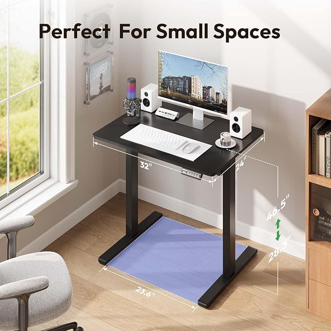 Electric Standing Desk,32x24 Inches Adjustable Height Stand up Desk, Sit Stand Home Office Desk with Splice Board, 3 Preset Heights,Equipped with Hooks,Ergonomic Computer Desk Workstation，Black