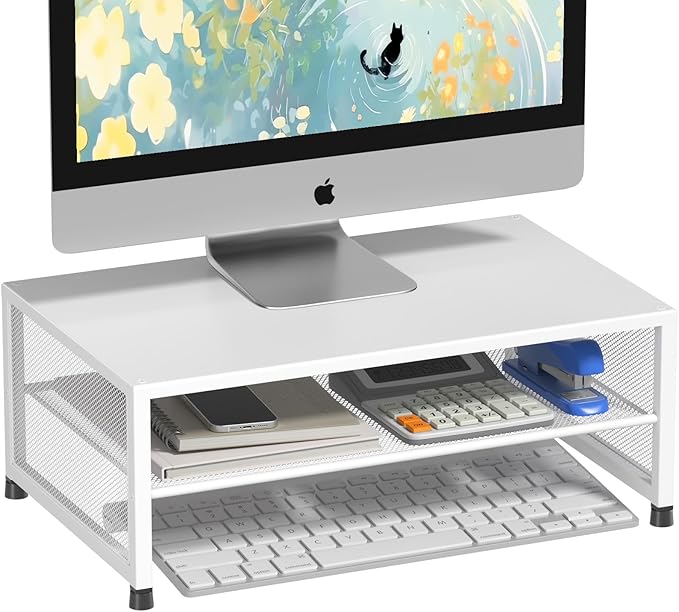 2-Tier Computer Monitor Stand Riser, Desk Organizer for Monitor, Printer & Laptop Stand, Desktop Workspace Organizers for Office Supplies(White)