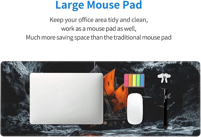 Pirate Ship Desk Mat Large Gaming Mouse Pad Pirate Ship Extended Mousepad Big in Laptop Computer Mouse Keyboard Mat for Office Desk Decor 31.5x12 in