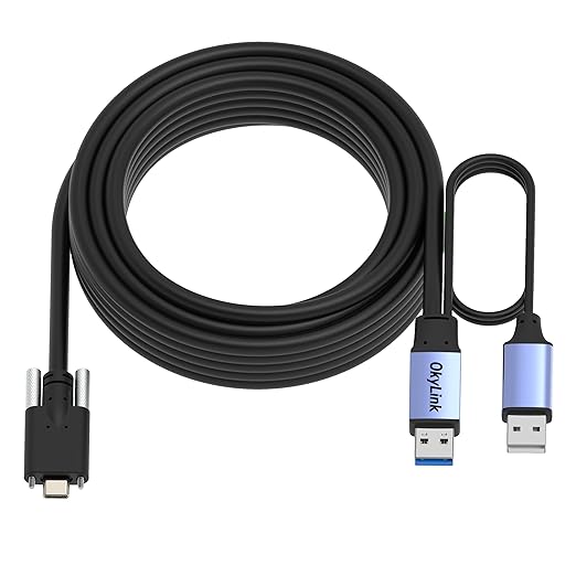 OkyLink 32ft (10M) USB 3.0/3.2 Gen 1 to Type-C Cable with Screw Lock - 5Gbps A Male to C Male Active Extension, Industrial Long Distance Data Transfer Cable