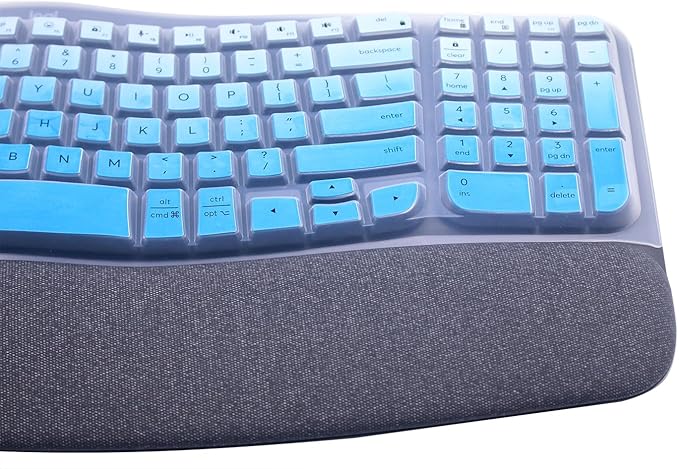 Silicone Keyboard Skin Cover Compatible for 2023 Logitech Wave Keys Wireless Ergonomic Keyboard & Logitech Wave Keys MK670, Logitech Wave Keys Keyboard Protector (Ombre Blue)