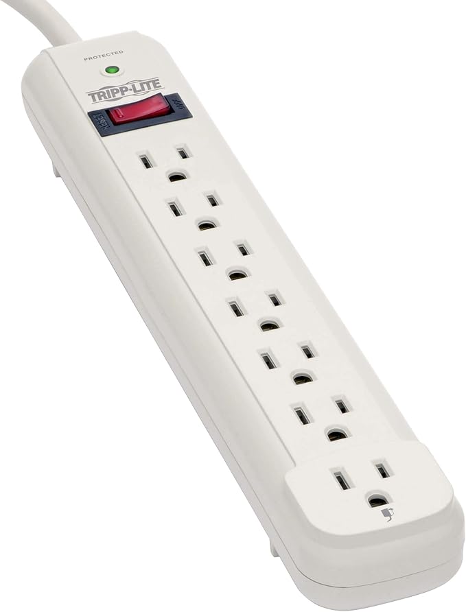 Tripp Lite 7 Outlet Surge Protector Power Strip, Extra Long Cord 25 ft., 1080 Joules, Lifetime Limited Warranty & $25K Insurance (TLP725) Light Gray