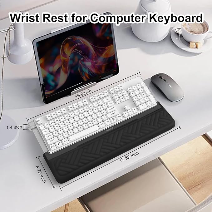 MOSISO Wrist Rest for Keyboard and Computer Keyboard Stand Set, Ergonomic Wrist Rest Pad, Woven Stripes Non-Slip Arm Rest Cushion, Easy Typing Working Acrylic Clear Holder for Office Home, Black