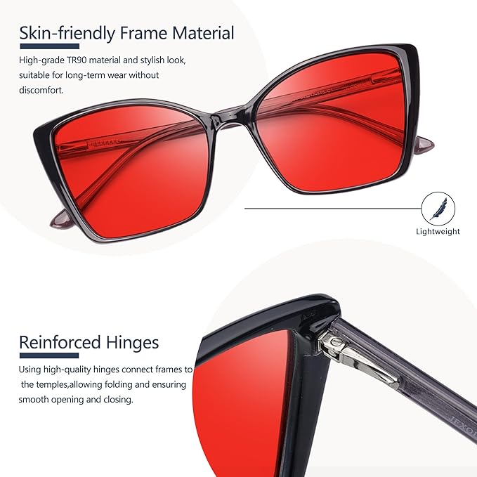 Women's Sleep Blue Light Blocking Glasses, Cat Eye Computer Gaming Glasses Anti Eyestrain & UV Glare (Red Lens Black Frame)