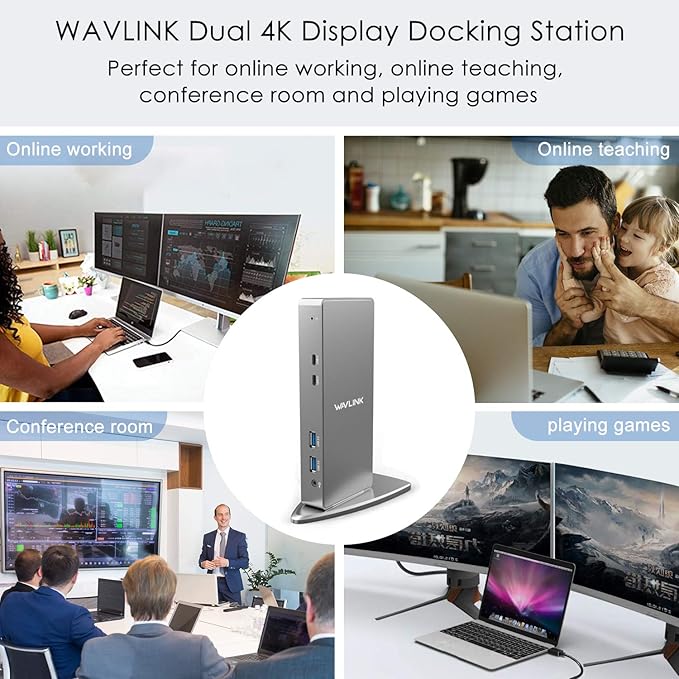 WAVLINK USB 3.0 Dual 5K/4K@60Hz Laptop Docking Station for Thunderbolt 4/3, USB-C/A Windows, MacOS, ChromeOS, Ubuntu 20.04,22.0 (2X HDMI, 2X Display Port, LAN, 6 USB 3.0, Audio)