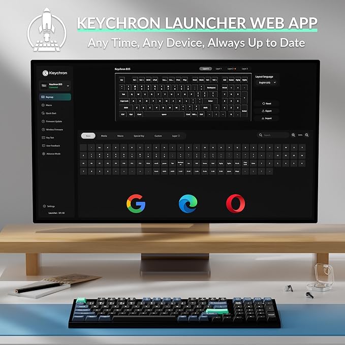 Keychron B35 Wireless Keyboard, 2.4 GHz/Bluetooth 96% Layout Keyboard with Numeric Keypad Silent Typing Launcher Support Ergonomic Angle Compatible with Mac Windows Linux