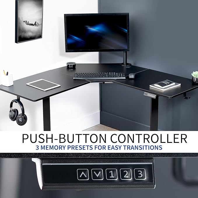 VIVO Electric Corner L-Shaped 47 x 47 in Standing Desk, Memory Height Adjustment, Black Top Black Frame, DESK-E1L94B