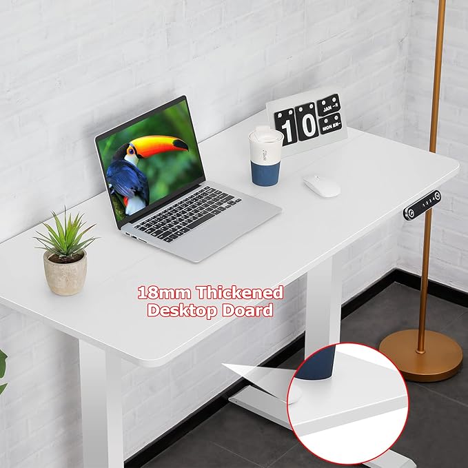 Standing Desk Adjustable Height, 48'' X 24'' Ergonomic Home Office Computer Workstations with Wheels and Hooks, 27''-45'' Lifting Range Stand Up Desk(White)