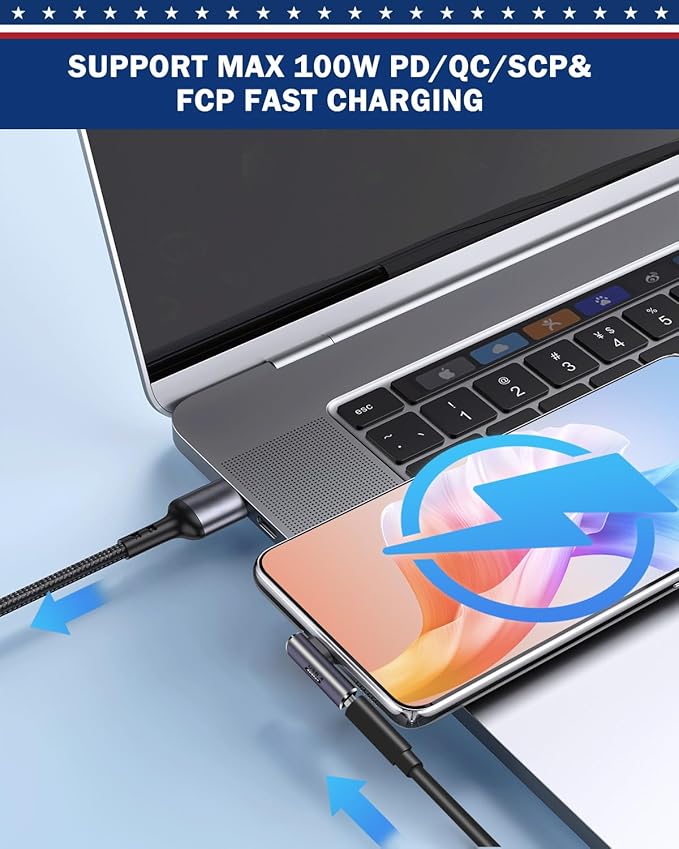4 Mixed USB C Adapter USB 4.0/Thunderbolt 4 with 100W 40Gbps 90/180 Degree Right Angle, U Shape Connector Extender for Mobile Phone, Switch, Steam Deck, Tablet, Laptop (2 Set-8pcs)