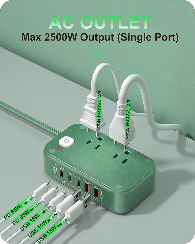 7-IN-1 Power Strip, 85W PD USB C Power Strip, Desktop Charging Station Outlet Extender with 2 AC Outlets, 3 USB-C and 2 USB-A Ports for Laptop/Phone and More