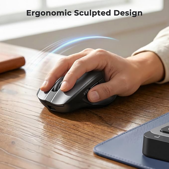 MEETION New Wireless Bluetooth Keyboard and Mouse, Dual Bluetooth and USB Full Size Rechargeable Keyboard with 4 DPI Ergonomic Mouse for Laptop/PC/Computer/iPad, Mac/Windows, C9990 Black Gray