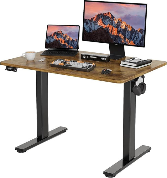 Electric Standing Desk Adjustable Height, 40x24 Inches Sit Stand up Desktop for Home Office, Ergonomic Rising Computer Table with Memory Preset,Rustic Brown
