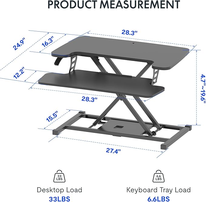 FLEXISPOT 28-Inch Height Adjustable Standing Desk Converter Stand up Tabletop Workstation for Monitor Riser
