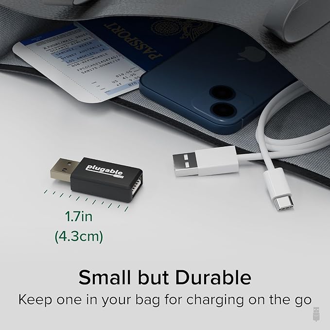 Plugable USB Data Blocker, Protect Against Juice Jacking at Public USB Ports, Defend Unwanted Data Transfers and Hijacking, Charging Safely, Fast 1A Charge-Only Adapter for Android, Apple iOS Devices