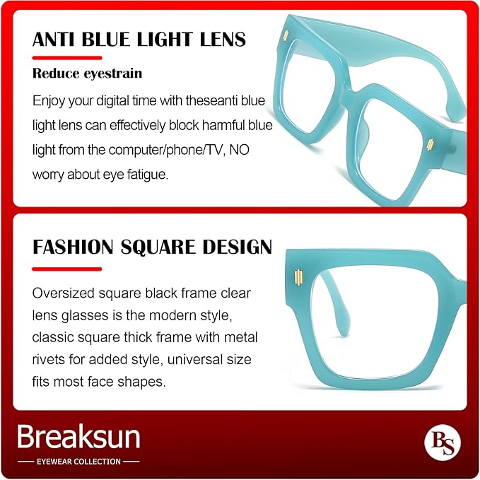 Fashion Oversized Blue Light Blocking Glasses for Women Men Trendy Big Square Frame Computer Eyeglasses