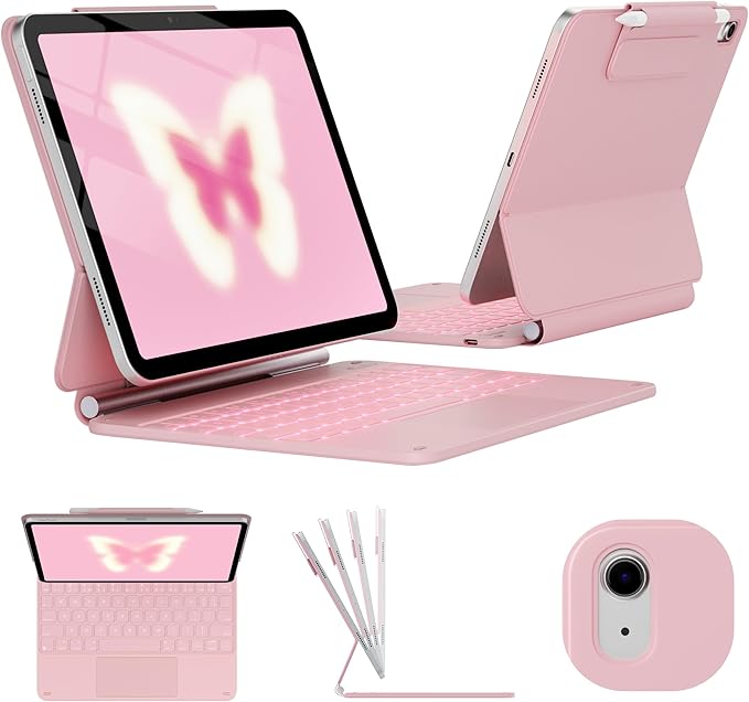 typecase Edge Keyboard Case for iPad 11th Gen A16 (2025) & 10th Gen 10.9" (2022) – Multi-Touch Trackpad, 11-Color Backlit Magic-Style Keyboard – Floating Magnetic Stand, Pencil Holder – Light Pink
