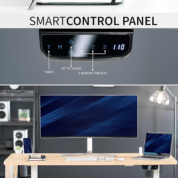 VIVO Electric Stand Up Desk Frame Workstation with Memory Touch Pad, Single Motor Ergonomic Standing Height Adjustable Base, White, DESK-V102EW