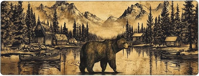 Vintage Bear Desk Mat Large Gaming Mouse Pad Bear Extended Mousepad Big in Laptop Computer Mouse Keyboard Mat for Office Desk Decor 31.5x12 in