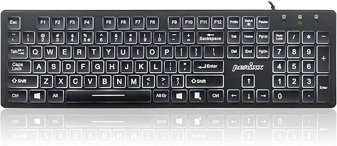 Perixx PERIBOARD-317 Wired Backlit USB Keyboard, Big Print Letter with White Illuminated LED, US English Layout,Black