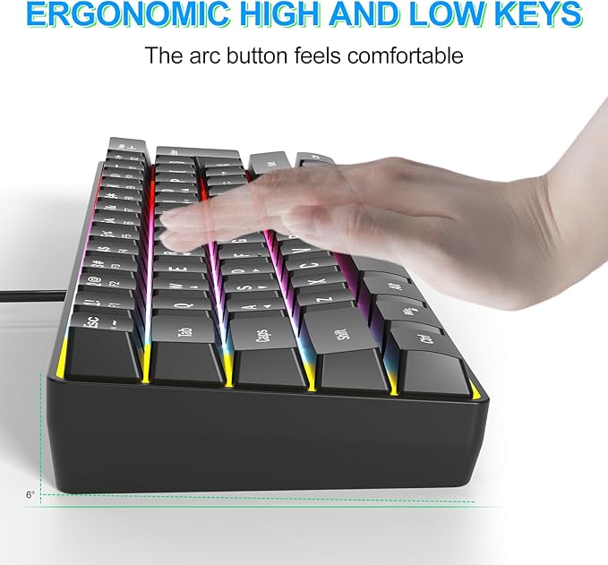 Wired RGB Gaming Membrance Keyboard. 60 Percent Mini Creamy LED Computer Keyboard .Small Ergonomic Clicky Teclado with ABS Backlit Unreplaceable Keycaps. (White Case + Grey Keycaps)